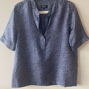 A.P.C. Henley Style Printed Silk Blouse, Blue/White - Size L